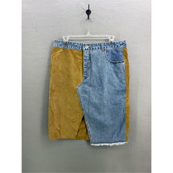 NWT Jeanology Y2K Suede Denim Leather Midi Split Hem Skirt Size 14 - Picture 1 of 9